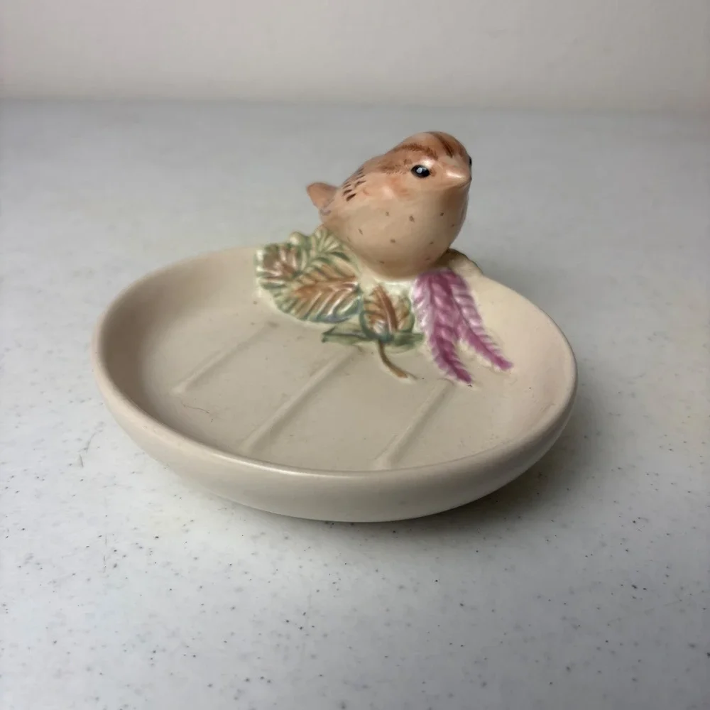 Pfaltzgraff Naturewood Bird Soap Dish Ceramic Garden Sparrow Trinket Tray